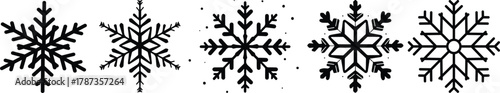Doodle snowflake. Vector illustration of a snowflake in black and white color.Snowflake Silhouette vector black color and solid white background.Snowflake Silhouette vector black color