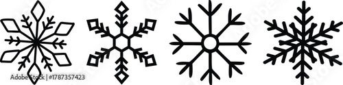 Doodle snowflake. Vector illustration of a snowflake in black and white color.Snowflake Silhouette vector black color and solid white background.Snowflake Silhouette vector black color