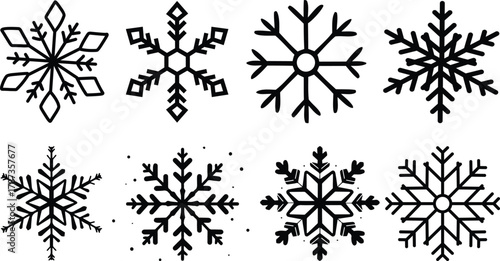 Doodle snowflake. Vector illustration of a snowflake in black and white color.Snowflake Silhouette vector black color and solid white background.Snowflake Silhouette vector black color