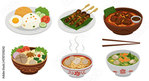 Collection of Indonesian Food Dishes.