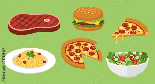 Delicious Fast Food and Italian Dishes Collection.