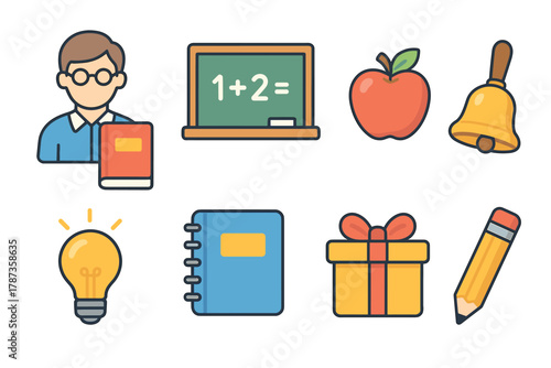 Educational tools and symbols for learning and teaching concepts. Set of 6 Christmas vector illustration