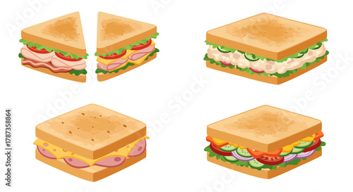 Four Delicious Sandwiches Isometric View.