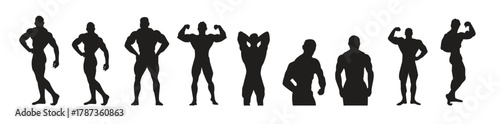Printa set of body builders silhouette icon set