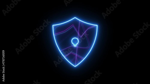 Cyber security concept, cybersecurity, secure access to user's personal information for lock and security system. Glowing neon line animated.