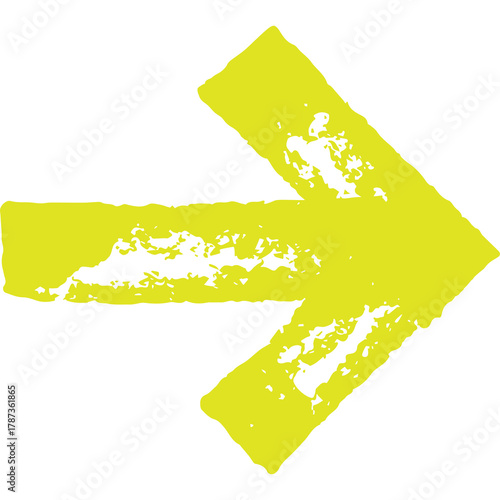 A Bright Yellow Arrow Pointing to the Right with a Distressed Textured Finish and a Transparent Background for Directional Design Elements