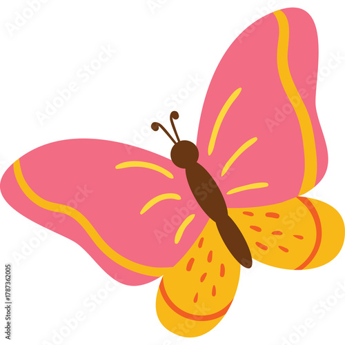 A Pink and Yellow Butterfly with Detailed Wings and Antennas Isolated on a Transparent Background