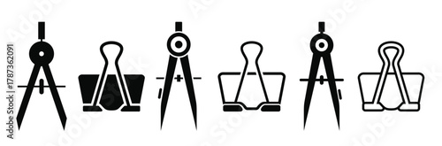 compass drawing binder clip stationary icon vector template