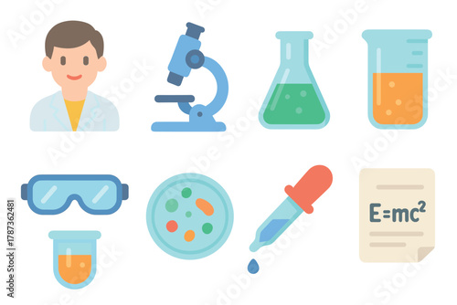Science experiments and chemistry tools for educational purposes. Set of 6 Christmas vector illustration