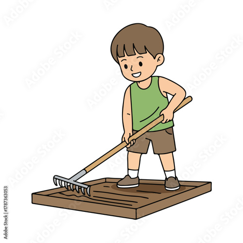 boy working in garden 