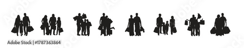 family shopping silhouette vector
