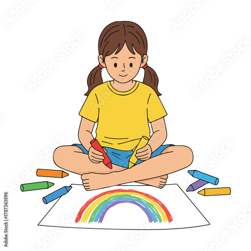 little girl drawing with pencils