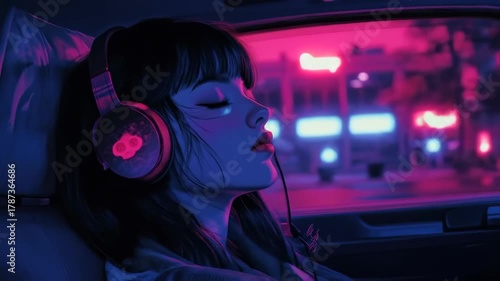 Neon Nights - A Girls Journey Through the Cityscape with Headphones.