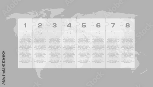 Eight steps line infographic, puzzle diagram