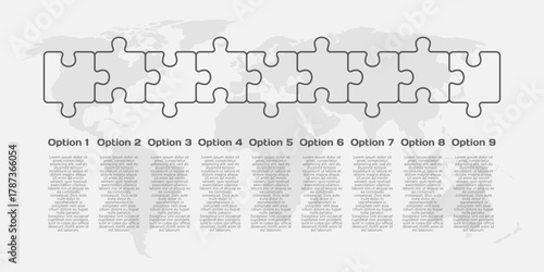 Nine steps line infographic, puzzle diagram