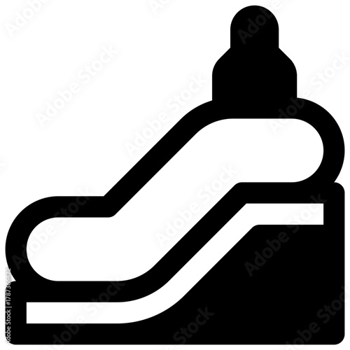 Escalator. Outlined stroke vector icon with black-filled details.
