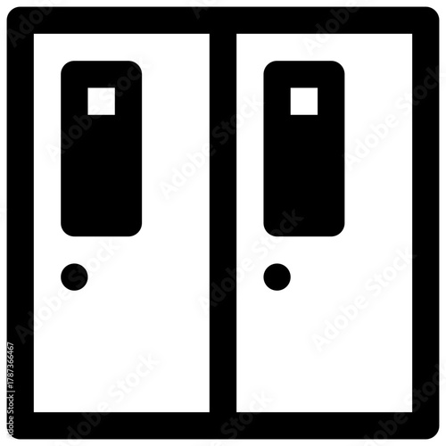 Lockers. Outlined stroke vector icon with black-filled details.