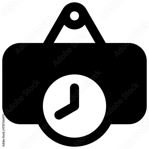 Opening hours. Outlined stroke vector icon with black-filled details.