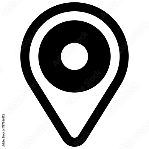 Map marker. Outlined stroke vector icon with black-filled details.
