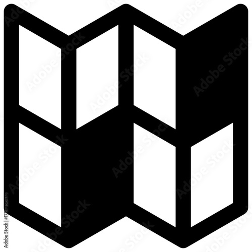 Map. Outlined stroke vector icon with black-filled details.