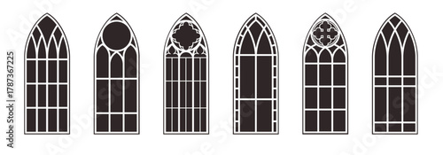  gothic windows outline set silhouette of vintage stained 