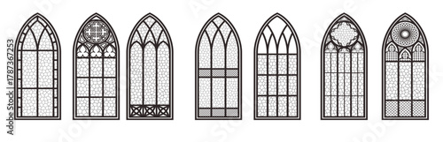 gothic windows outline set silhouette of vintage stained 