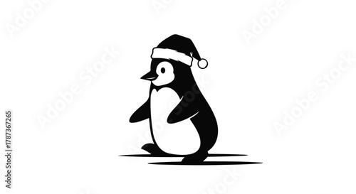 Festive penguin in a Santa hat, ready for holiday cheer