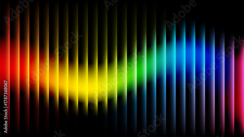 Abstract sound spectrum or equalizer with vertical bars in a vibrant rainbow color gradient.