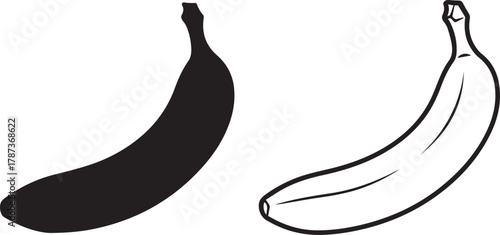Banana fruit silhouette and line art vector graphic isolated on white background for icon design