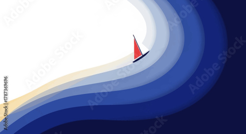 Sailing Adventure A Vibrant Illustration of a Sailboat Riding the Waves in a Dynamic Sea