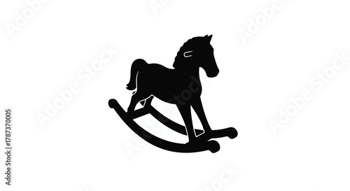 Classic wooden rocking horse silhouette on a clean white background, evoking childhood nostalgia.
