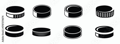 hockey pucks set icon vector