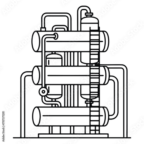 Industrial oil and gas processing plant vector icon, illustrating a complex refinery system structure