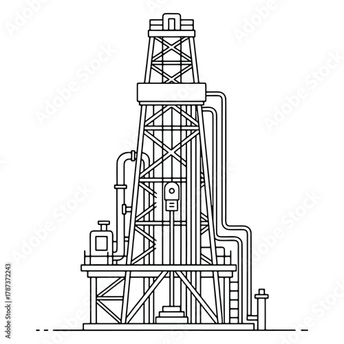 Detailed vector illustration of an oil drilling rig, representing gas exploration and energy