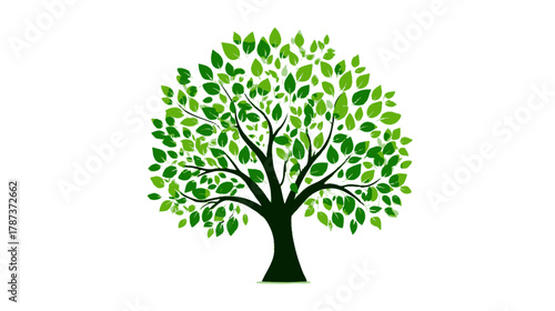 Vibrant green tree illustration on white background, a symbol of nature, ecology, growth, and environmental sustainability.