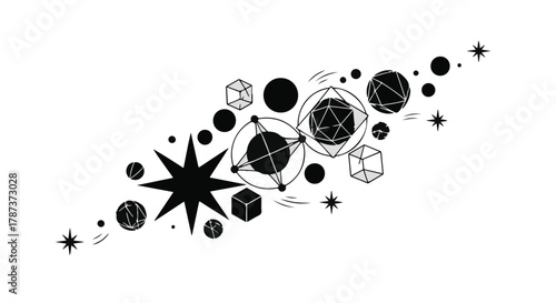 Abstract geometric shapes and stars creating a cosmic constellation pattern