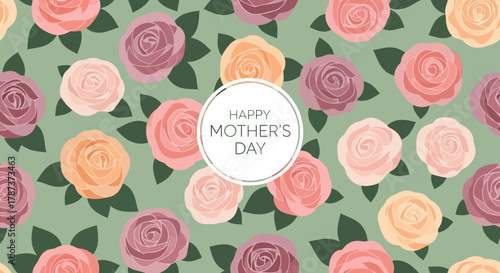 Floral Patterned Background for Mother's Day with Roses and Leaves in Pastel Colors