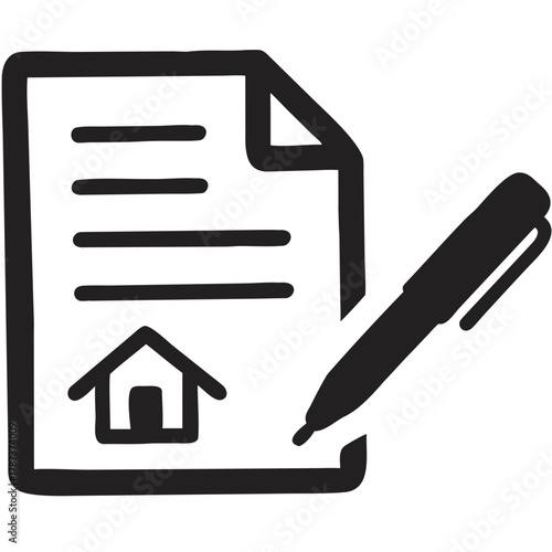Illustration of a real estate contract with a house icon and a pen for signing the agreement shown created with generated ai