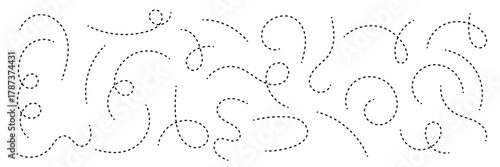 Curly Dotted Line. Dotted spiral curve line. Hand Sketched Curly Border. Abstract long squiggle dashed. eps 10