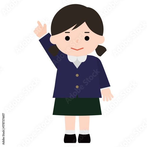 手を挙げて指差しをする女の子