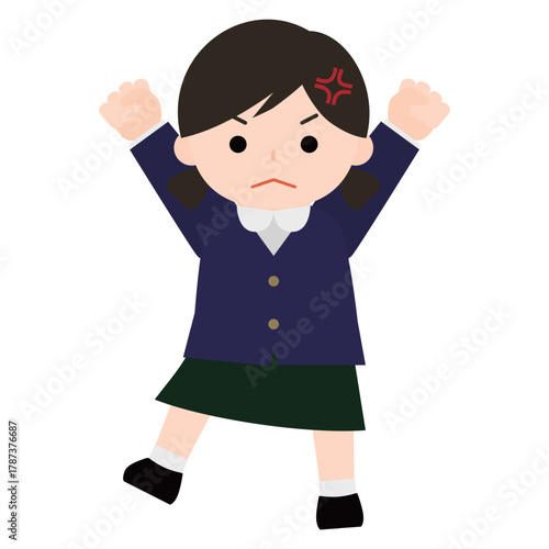 怒って両手を上げる女の子