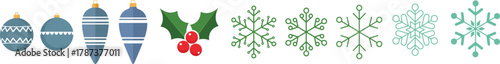 Christmas Ornaments, Holly & Snowflakes Divider Border | Festive Winter Page Separator PNG Clipart