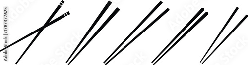 Chopstick silhouette icon vector illustration.Chopstick icon set in various food settings and holding positions.Bowl of steamed rice with chopsticks silhouette icon for Asian cuisine and restaurant 