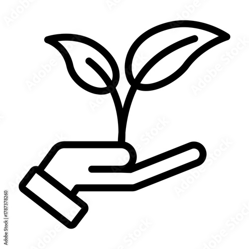 Plant in Hand Vector Line Icon Design