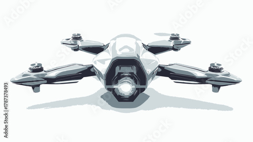Futuristic Drone Quadcopter Illustration with Front Camera Light. Modern Unmanned Aerial Vehicle Technology Concept.