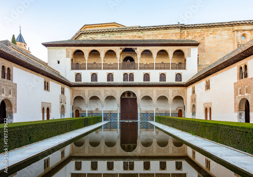 Court of Myrtles in Nasrid palace of Alhambra, Granada, Spain