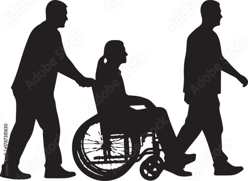 International volunteer day silhouette of people helping someone in a wheelchair