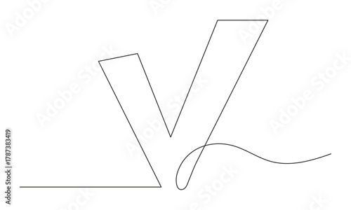 Continuous line check mark symbolizing approval, correctness, and success. Minimal one-line drawing design for modern web and graphic use.