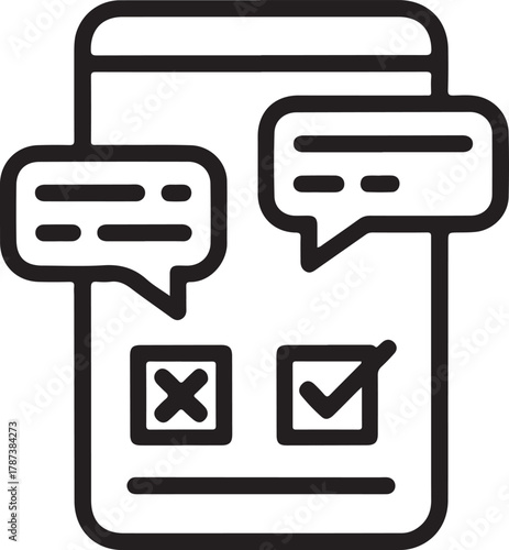 Mobile phone with chat bubbles and survey options