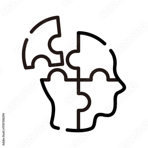 Mental health line icon. Dementia with human head puzzle illustration.